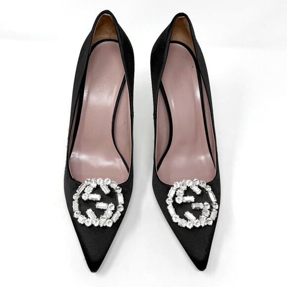 Gucci Shoes - Gucci Black Satin GG Crystal Pumps Heels – Size 37 / US 7